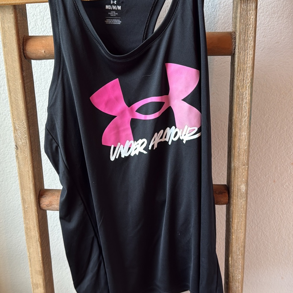 Under Armour Black Tank with Vibrant Pink Logo